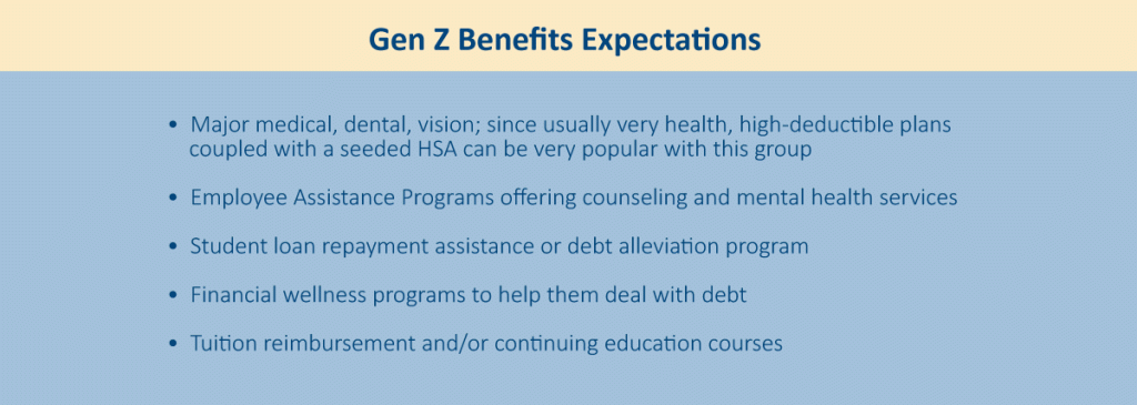Benefits strategies for Gen Z. Benefits expectations.
